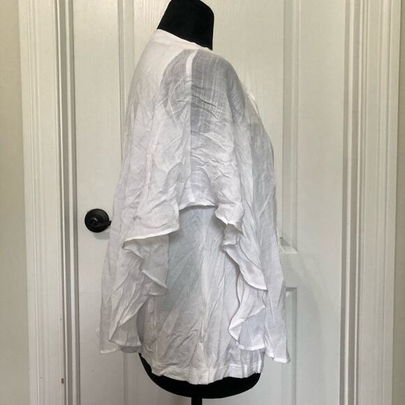 JM Collection Women's Blouse Embroidered Beaded Tassel V-Neck White Petite Large - Picture 8 of 11